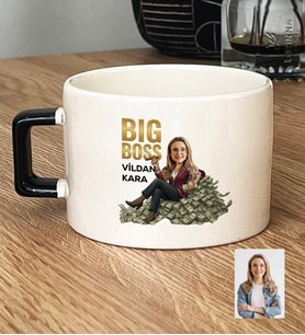 Kişiye Özel Karikatürlü Big Boss Kadın Patrona Hediye Lüks Fincan Doğum Günü Hediyesi