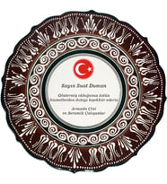 Armada çini 30 cm Resimli Baskılı El dekoru Kütahya Çini Tabak Kahverengi