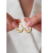 925 Ayar Gümüş Gold Rengi Noktalı 15 mm Şarnel Küpe