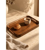 Atbyhome Akasya Kulplu Servis Tepsisi 42x28x4 cm - Büyük Boy Dikdörtgen Kahvaltı Ve Kahve Sunum Tepsisi