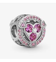 Nur Silver Aşkınızı Ortaya Çıkarın Parıldayan Kalpler Düğme Gümüş Charm NUR-CM00298