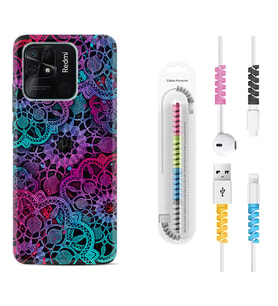 Xiaomi Redmi Note 7 8 9 Pro 10 2022 10 Pro 10S Kılıf Kablo Koruma Spiral Silikon Colurful Mandala 1667