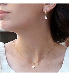 Beyaz Taşlı Minimal Yıldız Gümüş Kolye Küpe Takım