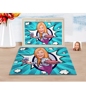 BK Gift Kişiye Özel Kadın Garson Karikatürlü 1000 Parça Profesyonel Puzzle-1