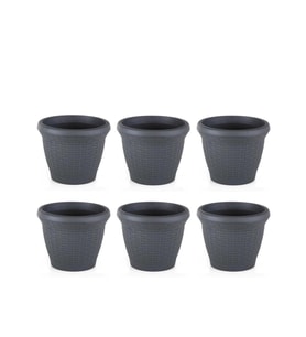 Omnipazar SO-HS04 Plastik Hasır Desenli Saksı 15 lt Antrasit 6 Adet