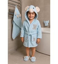 MİLAYS LİFE HOME COLLECTİON FİL FİGÜRLÜ BORNOZ SETİ %100 PAMUKLU. 4 PARÇA KUTULU 0-3 YAŞ (Bebe Mavisi)