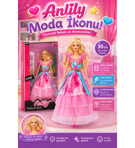 Anlily 30 cm Moda İkonu Pembe Elbiseli Oyuncak Bebek