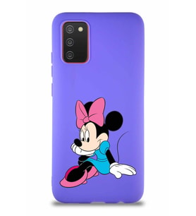 Samsung Galaxy A02S Soft Premier Kapak Minnie Mouse-E Tasarımlı Silikon Kılıf - Mor (Şeffaf)