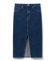 Denim Yırtmaçlı Midi Etek