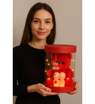 LED IŞIKLI SİLİNDİR KUTULU AYICIK (Kırmızı-Sarı-Siyah-Beyaz)