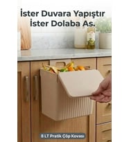 Askılı ve Yapışkanlı Mutfak Ve Banyo İçin Pratik Çöp Kovası 8LT (Açık Kahve)