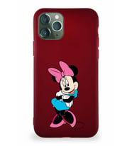 Apple iPhone 11 Pro Soft Premier Kapak Minnie Mouse-D Tasarımlı Silikon Kılıf - Mürdüm (Şeffaf)