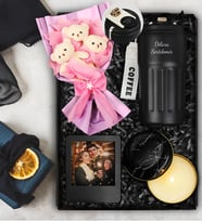 Kişiye Özel Dereceli Termos & Üçlü Ayıcık Buketi & Fotoğraf Çerçevesi & Mum Hediye Seti