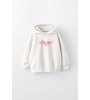 KIZ ÇOCUK SOCIAL MEET BASKILI KAPÜŞONLU MANŞETLİ SWEATSHİRT (Krem)
