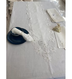 Sofra Takımı Evita Gardenya Keten Yemek Takımı 160x260 Masa Seti 26 Parça Runner Set Krem