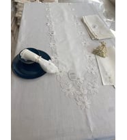 Sofra Takımı Evita Gardenya Keten Yemek Takımı 160x260 Masa Seti 26 Parça Runner Set Krem