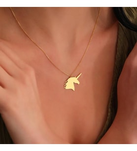Kişiye Özel 925 Ayar Gümüş Sevimli Unicorn Kolye (Gold)