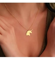 Kişiye Özel 925 Ayar Gümüş Sevimli Unicorn Kolye (Gold)