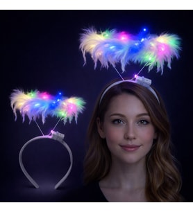 Renkli LED Işıklı Beyaz Tüylü Püsküllü Parti Tacı