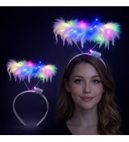 Renkli LED Işıklı Beyaz Tüylü Püsküllü Parti Tacı
