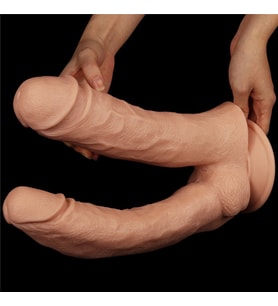 Gerçek Damar Görünümlü Güçlü Vantuz Sayesinde Yapıştırılabilir 30 Cm Çift Başlı Dildo