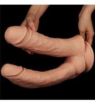 Gerçek Damar Görünümlü Güçlü Vantuz Sayesinde Yapıştırılabilir 30 Cm Çift Başlı Dildo