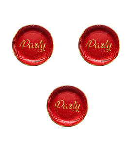 Roll-Up Parti Doğum Günü Işıltılı Kırmızı Party Yazılı Karton Tabak - 22 Cm. - 8 Adetlik 3 Paket