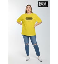 Kadın Büyük Beden Los Angeles Baskılı 3xl-6xl Bisiklet Yaka Tshırt SPR26BTSK510-18