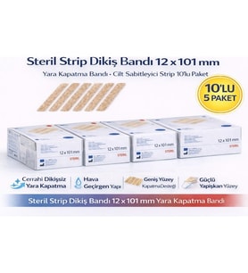 Steril Strip Dikiş Bandı 12 x 101 mm Yara Kapatma Bandı Cilt Sabitleyici Strip 10’lu 5 Paket