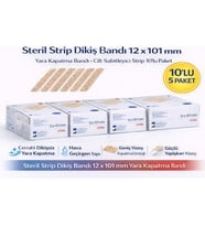 Steril Strip Dikiş Bandı 12 x 101 mm Yara Kapatma Bandı Cilt Sabitleyici Strip 10’lu 5 Paket