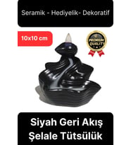 Özel Tasarım Seramik Siyah Geri Akış Şelale Tütsülük Buhardanlık Dekoratif El Yapımı Hediyelik Biblo