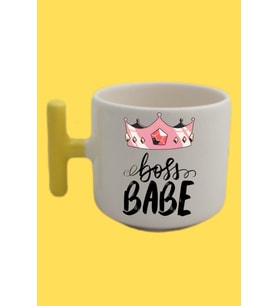 Sarı T Kulp Boss Babe Temalı Nescafe Latte Fincanı