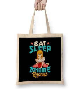 Eat Sleep Anime Repeat Cute Anime Obsessed Bez Çanta Uzun Saplı