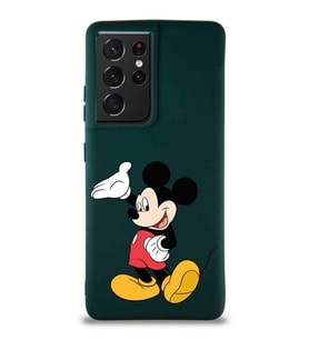 Samsung Galaxy S21 Ultra Soft Premier Kapak Mickey Mouse-C Tasarımlı Silikon Kılıf - Yeşil (Şeffaf)