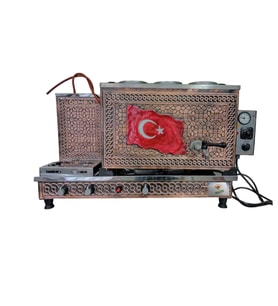 3 demlikli Bakır çay ocağı Türk Bayrak Model Bakır Çay Kazanı Elektrik + Doğalgazlı Bakır Çay Semaveri CE Belgeli. ETS Sistemli Bakır Çay Makinesi