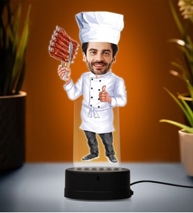 Doğum Günü Hediyesi,Sevgiliye Hediye, Kişiye Özel Fotoğraflı Aşçı Karikatür 3D Led Lamba (Beyaz)