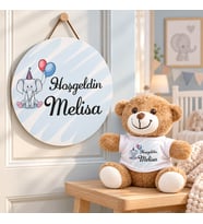 Kişiye Özel Bebek Kapı Süsü (Peluş Ayıcık Hediyeli) – Baby Shower / Hastane Odası