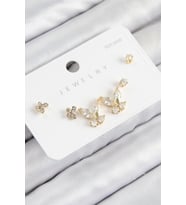 Pirinç Zirkon Taşlı Kelebek Model Gold Renk 925 Ayar Gümüş Çivi Kadın Küpe Set - TJ-BKP11166