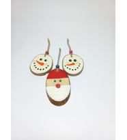 Ahşap Üzerine Kardan adam ve Noel baba Figürlü Yılbaşı Süsü