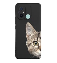 Xiaomi Redmi 12c Uyumlu Lansman Kılıf Catface Tasarımlı İçi Kadife Kapak-Siyah (Şeffaf)