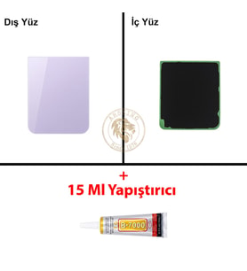 Samsung Galaxy Z Flip 5 Lavanta Renk Arka Kapak + B7000 Yapıştırıcı Arka Cam Batarya Kapağı Pil Kapağı Lazer Kesim Back Cover Galaxy Z Flip 5 Uyumlu