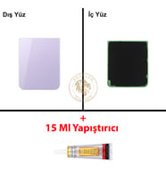 Samsung Galaxy Z Flip 5 Lavanta Renk Arka Kapak + B7000 Yapıştırıcı Arka Cam Batarya Kapağı Pil Kapağı Lazer Kesim Back Cover Galaxy Z Flip 5 Uyumlu