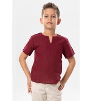 Kısa Kol Şile Bezi Bisiklet Yaka Yazlık Erkek Çocuk Tshirt Koyu Bordo 3068