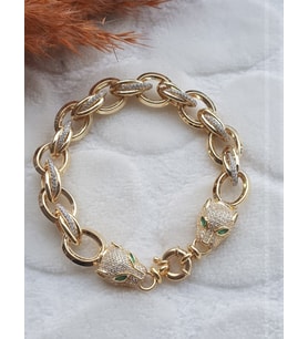 Altın Kaplama Taşlı Kalpli Gümüş  Bileklik Cartier Kilitli