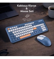 Soft Touch Kablosuz Klavye Mouse Set Lacivert Smk-687