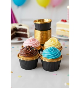 Siyah Cupcake Kapsülü İçi Gold Metalize 25'li - Kek ve Cupcake Sunum Kapsülü