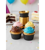 Siyah Cupcake Kapsülü İçi Gold Metalize 25'li - Kek ve Cupcake Sunum Kapsülü