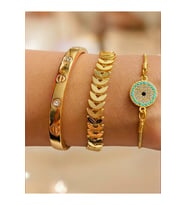 Altın Kaplama 3 lü Kombin Bileklik Seti Gold Renk Kadın Zincir Bilezik Künye Asansör Pandora