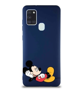 Samsung Galaxy A21S Soft Premier Kapak Mickey Mouse-F Tasarımlı Silikon Kılıf - Lacivert (Şeffaf)