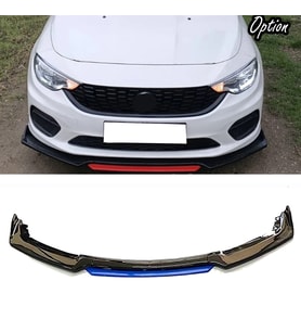 Fiat Egea Tipo Mavi Renkli Şeritli Dilli Ön Lip 4 Prç Parlak Siyah ABS